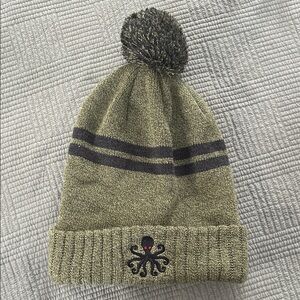 Olive Green Beanie with Octopus Design